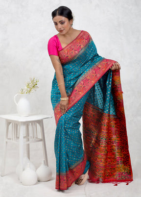 Blue Dupion Silk Saree Without Blouse Piece - Indian Silk House Agencies