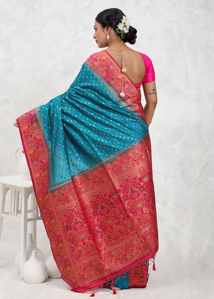 Blue Dupion Silk Saree Without Blouse Piece - Indian Silk House Agencies