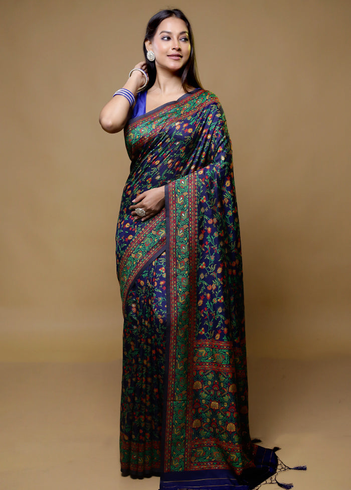 Blue Dupion Silk Saree With Blouse Piece