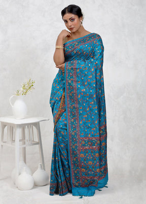 Blue Dupion Silk Saree Without Blouse Piece - Indian Silk House Agencies