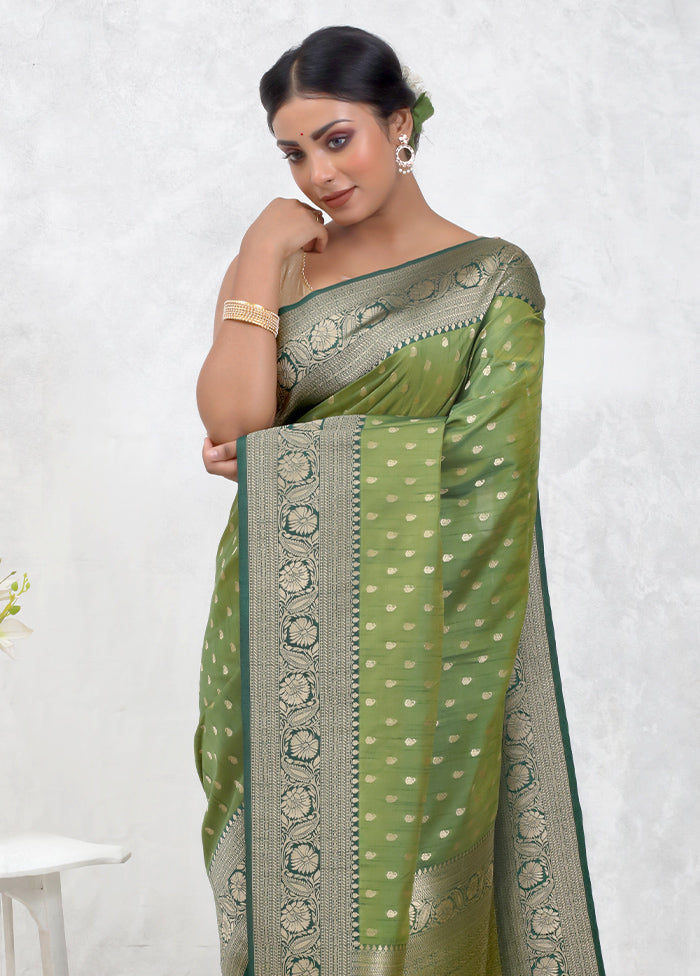 Green Dupion Silk Saree Without Blouse Piece - Indian Silk House Agencies