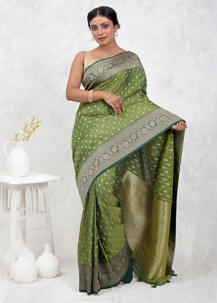 Green Dupion Silk Saree Without Blouse Piece - Indian Silk House Agencies