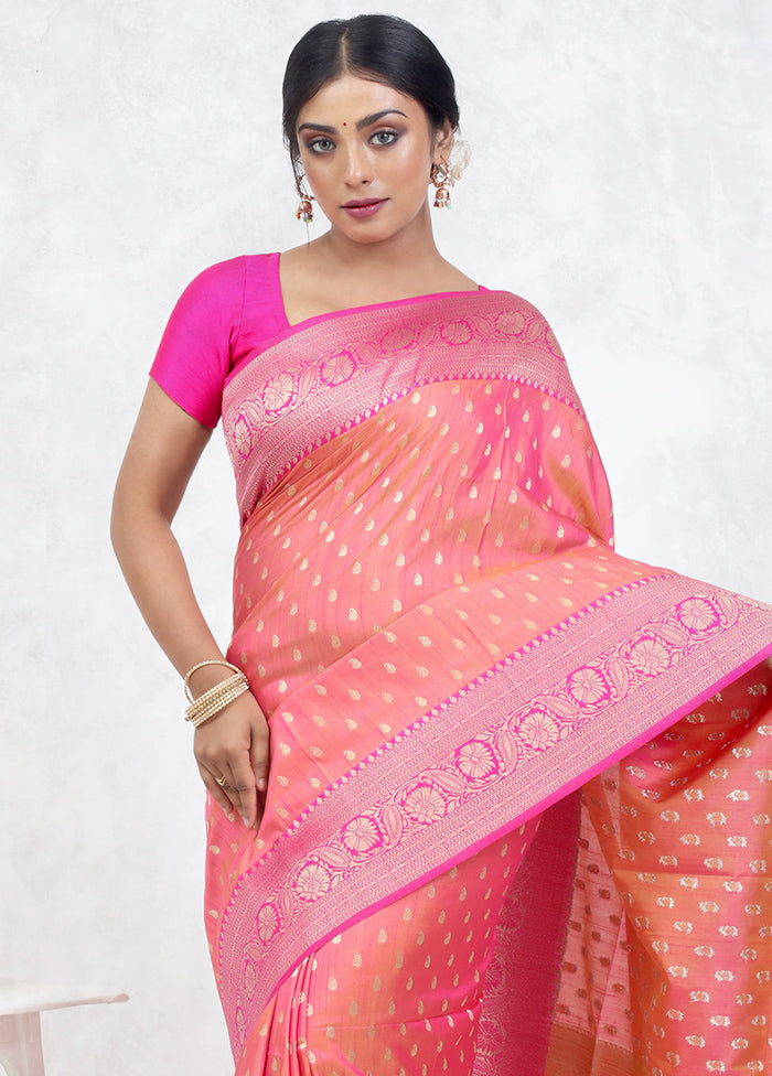 Orange Dupion Silk Saree Without Blouse Piece - Indian Silk House Agencies