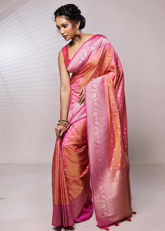 Orange Dupion Silk Saree With Blouse Piece