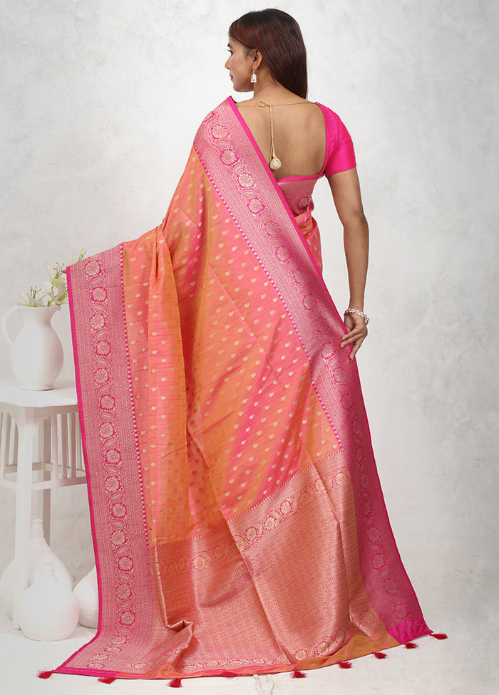 Pink Dupion Silk Saree Without Blouse Piece - Indian Silk House Agencies