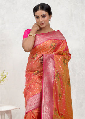 Orange Dupion Silk Saree Without Blouse Piece - Indian Silk House Agencies