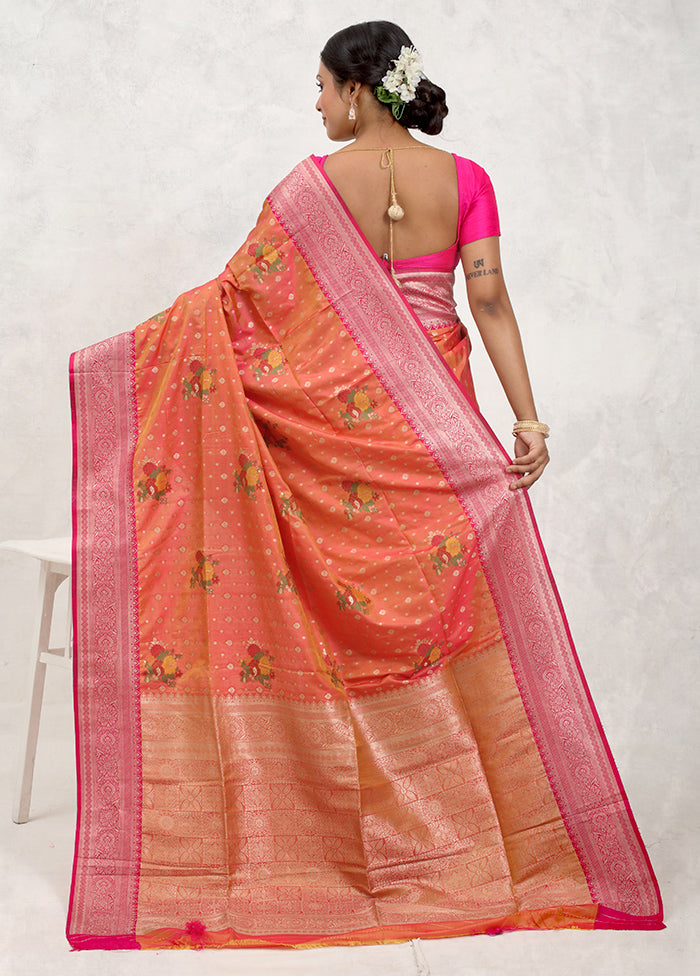 Orange Dupion Silk Saree Without Blouse Piece - Indian Silk House Agencies