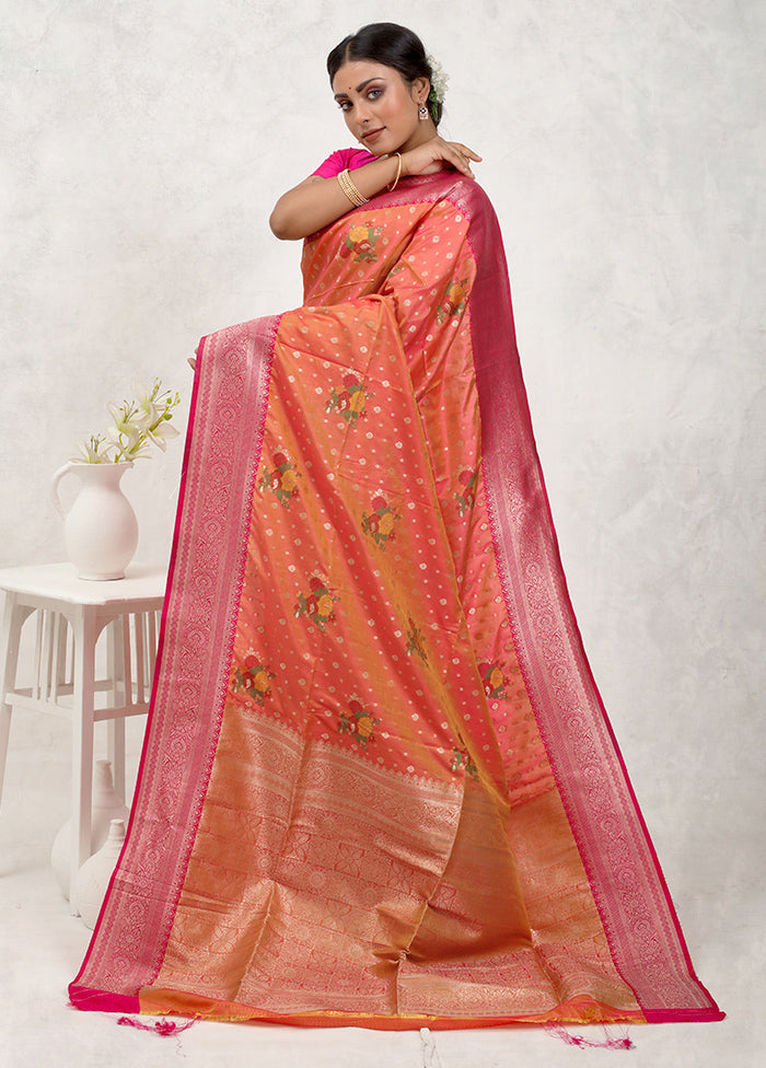 Orange Dupion Silk Saree Without Blouse Piece - Indian Silk House Agencies