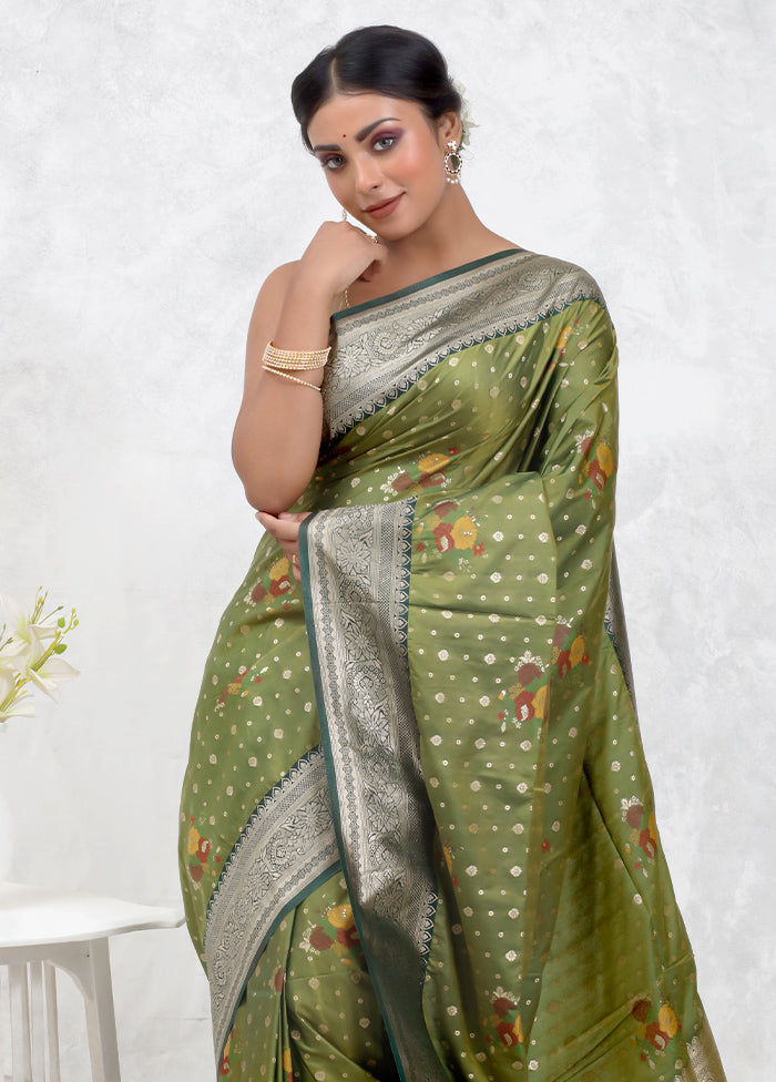 Green Dupion Silk Saree Without Blouse Piece - Indian Silk House Agencies