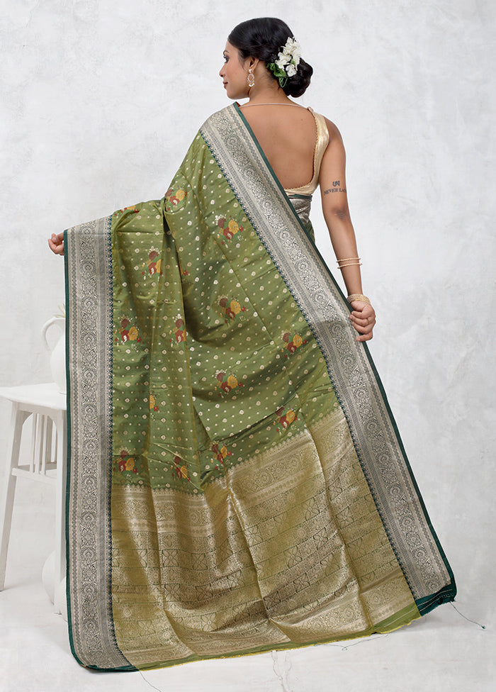 Green Dupion Silk Saree With Blouse Piece