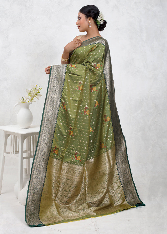 Green Dupion Silk Saree Without Blouse Piece - Indian Silk House Agencies