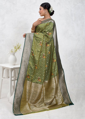 Green Dupion Silk Saree With Blouse Piece