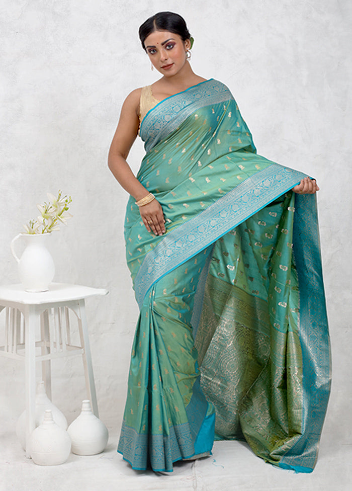 Green Dupion Silk Saree Without Blouse Piece - Indian Silk House Agencies