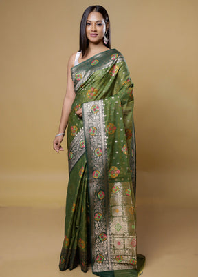 Green Dupion Silk Saree With Blouse Piece