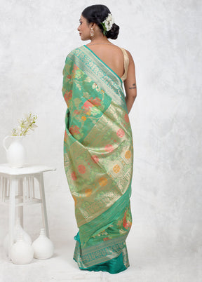 Green Dupion Silk Saree Without Blouse Piece - Indian Silk House Agencies