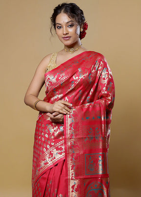 Pink Baluchari Silk Saree With Blouse Piece