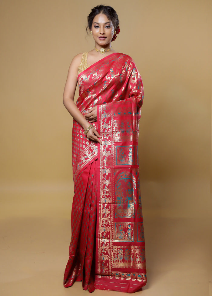 Pink Baluchari Silk Saree With Blouse Piece