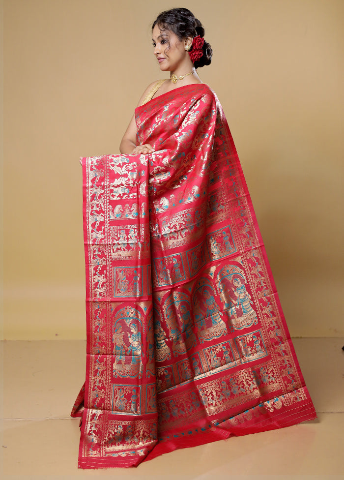 Pink Baluchari Silk Saree With Blouse Piece