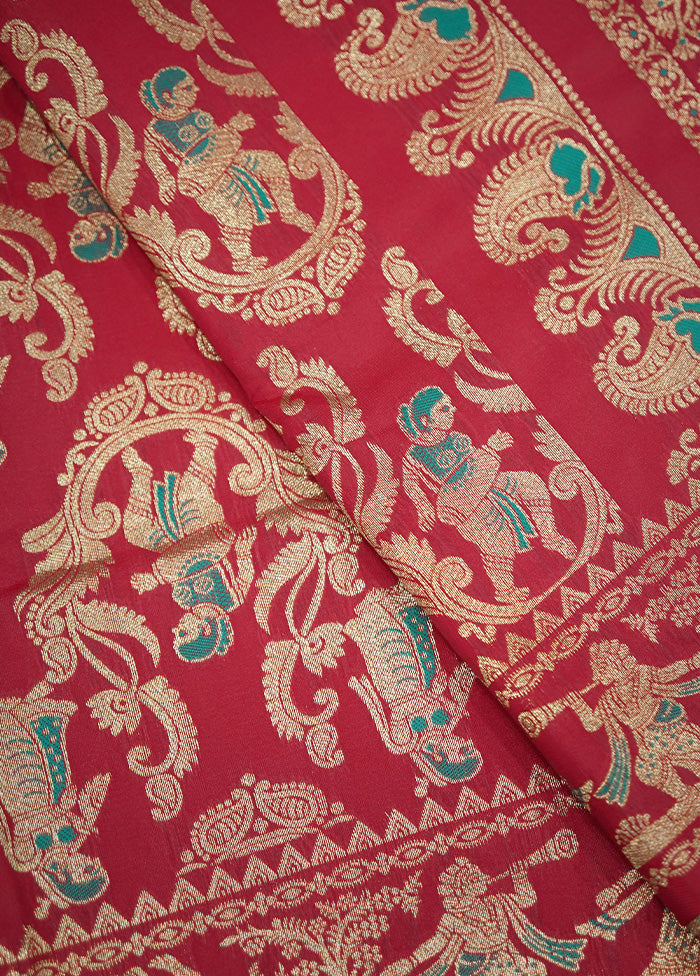 Red Baluchari Silk Saree With Blouse Piece - Indian Silk House Agencies