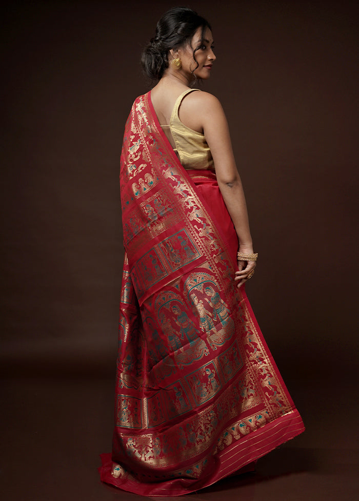 Red Baluchari Silk Saree With Blouse Piece - Indian Silk House Agencies