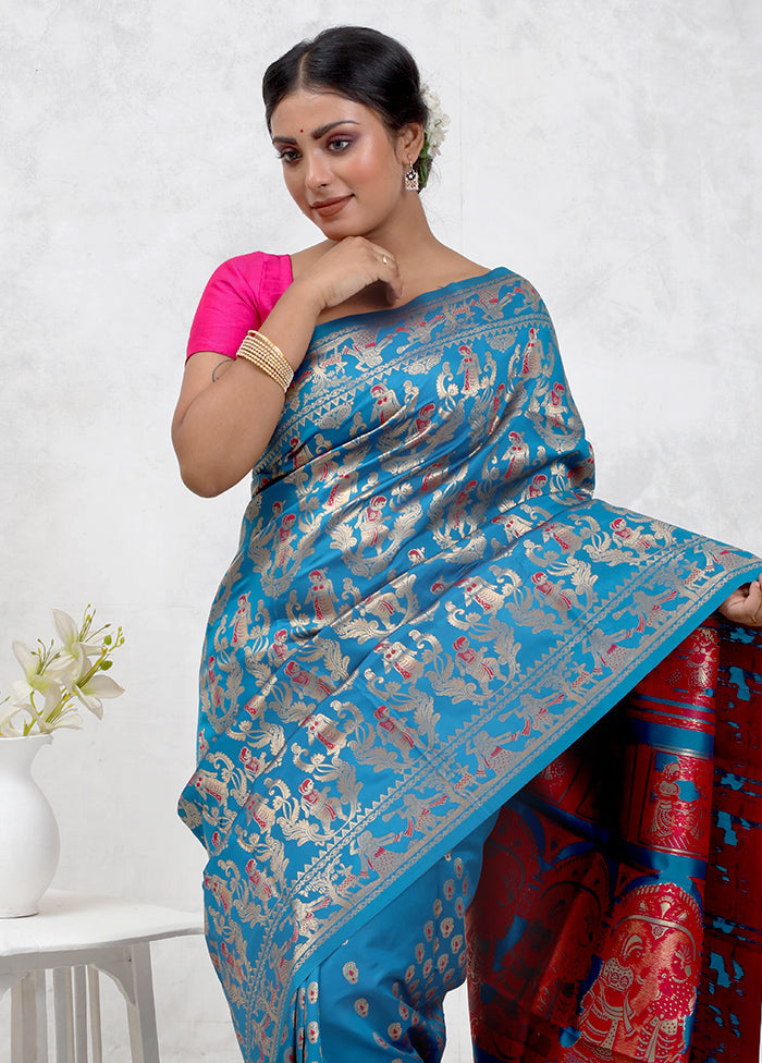 Blue Baluchari Silk Saree Without Blouse Piece - Indian Silk House Agencies