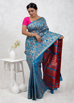 Blue Baluchari Silk Saree Without Blouse Piece - Indian Silk House Agencies