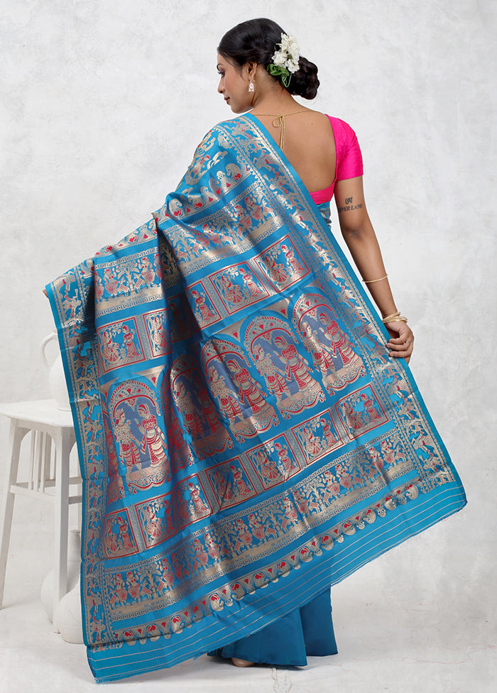 Blue Baluchari Silk Saree Without Blouse Piece - Indian Silk House Agencies