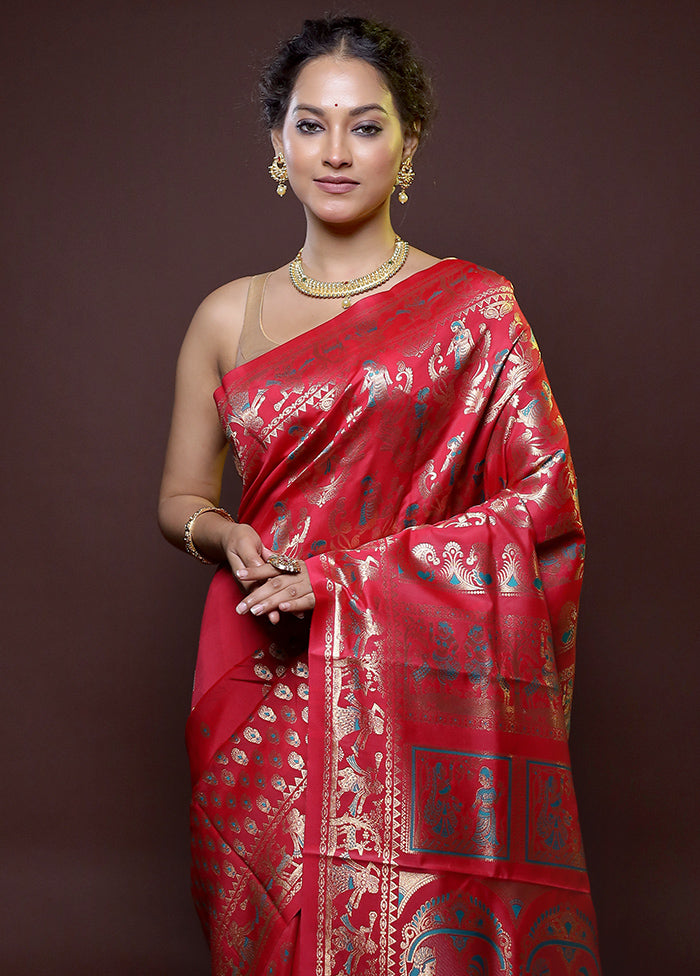 Pink Baluchari Silk Saree With Blouse Piece