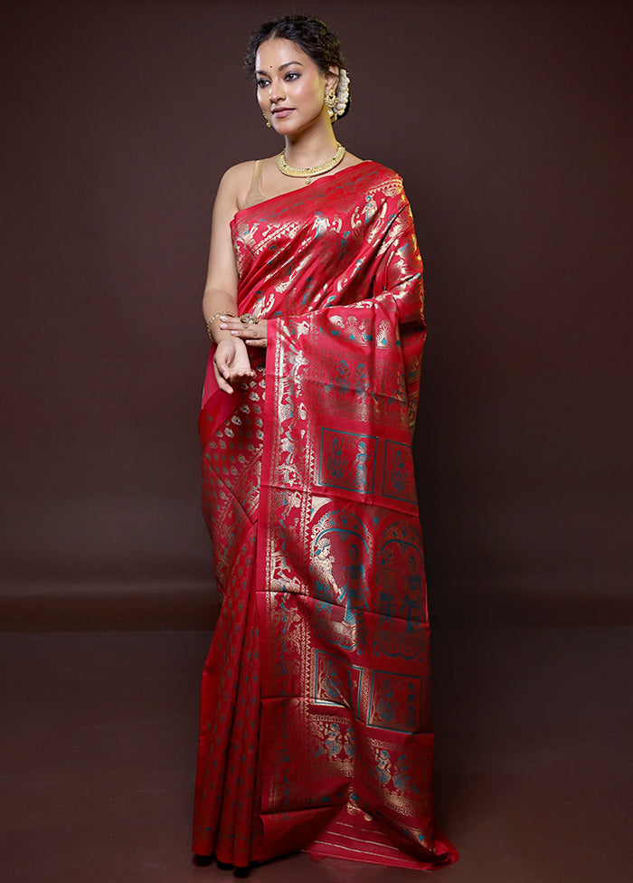 Pink Baluchari Silk Saree With Blouse Piece