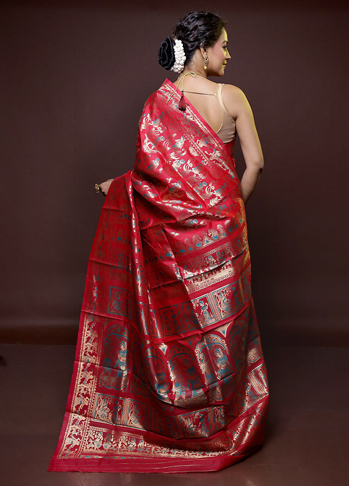 Pink Baluchari Silk Saree With Blouse Piece