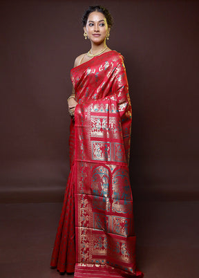 Pink Baluchari Silk Saree With Blouse Piece