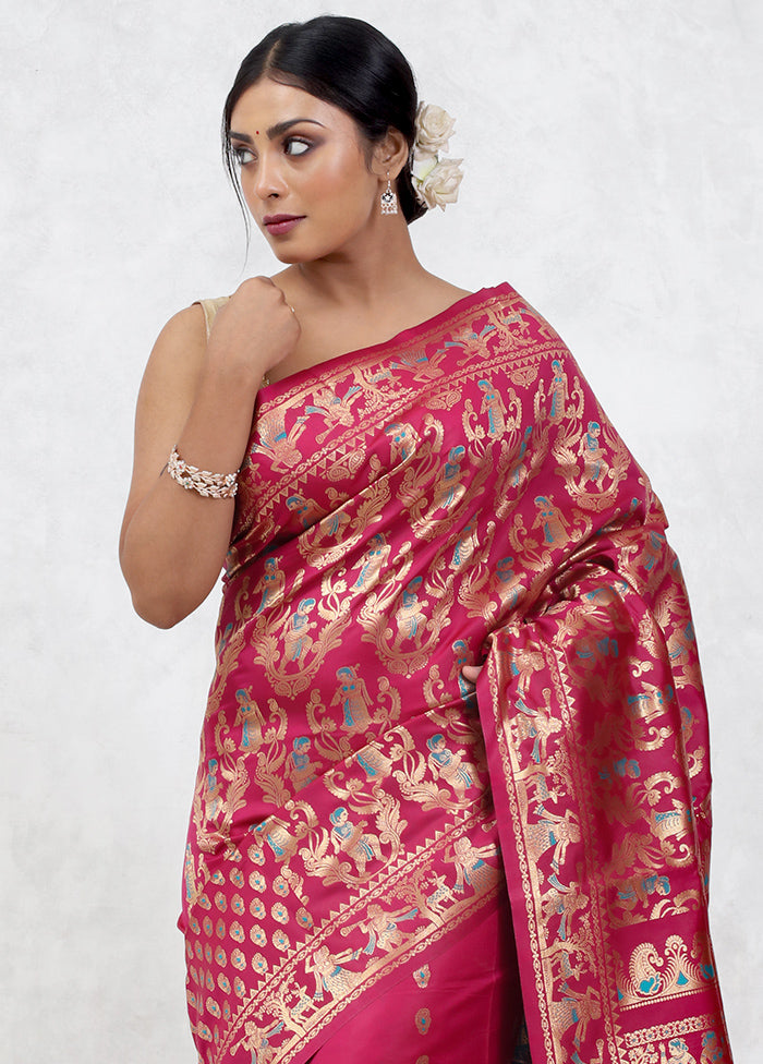 Pink Baluchari Silk Saree Without Blouse Piece - Indian Silk House Agencies