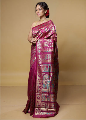 Purple Baluchari Silk Saree With Blouse Piece