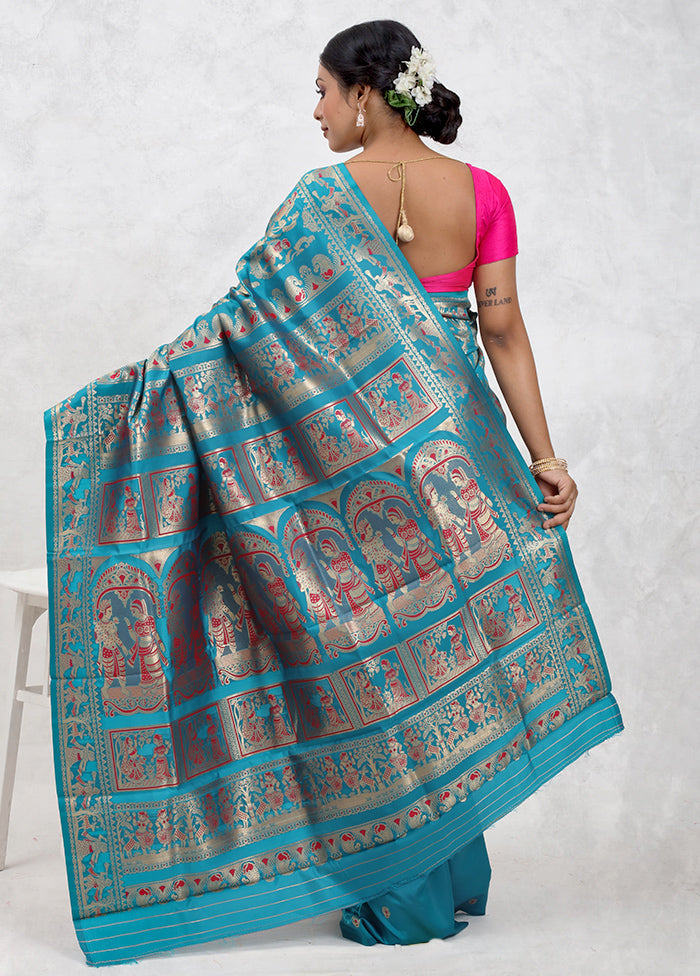 Blue Baluchari Silk Saree Without Blouse Piece - Indian Silk House Agencies