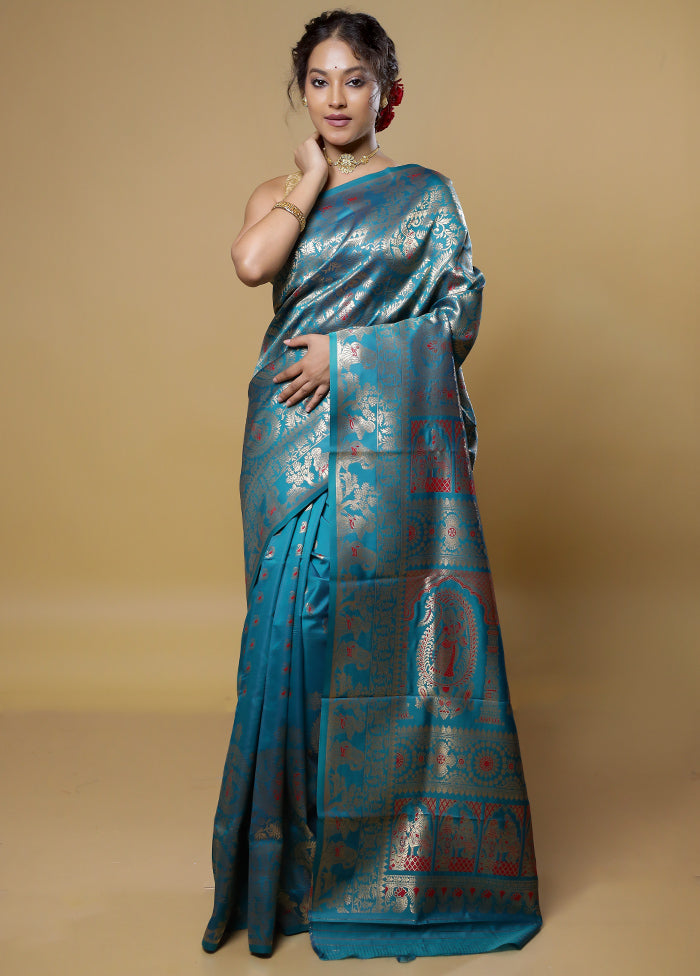 Green Baluchari Silk Saree With Blouse Piece