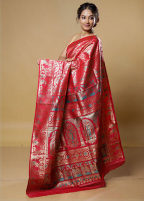 Red Baluchari Silk Saree With Blouse Piece