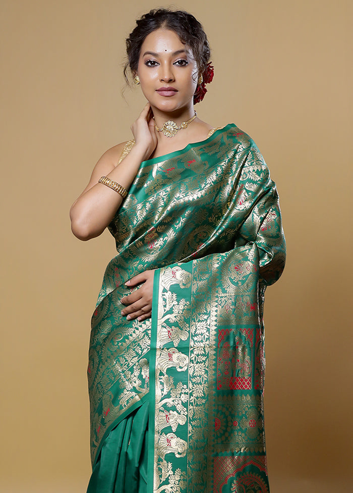 Green Baluchari Silk Saree With Blouse Piece