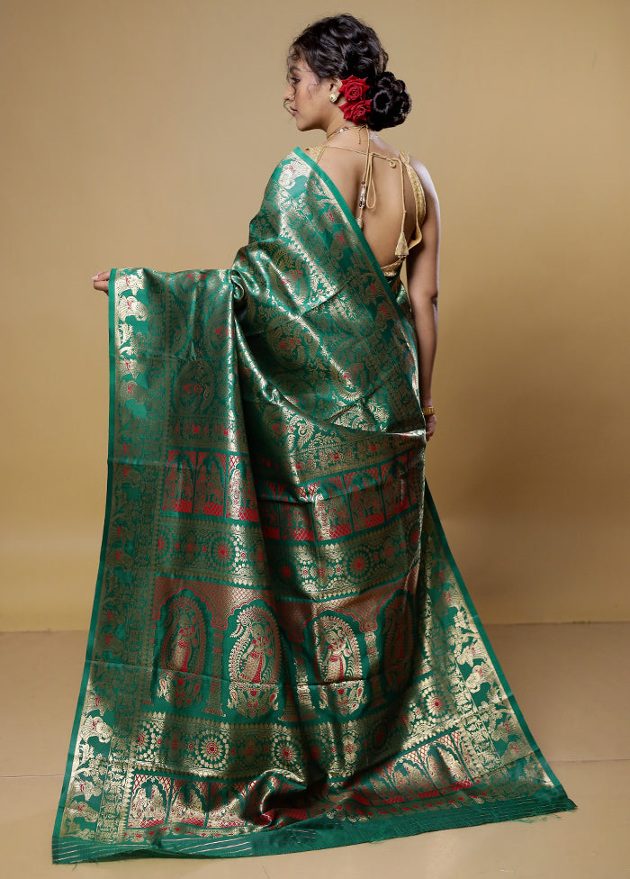 Green Baluchari Silk Saree With Blouse Piece