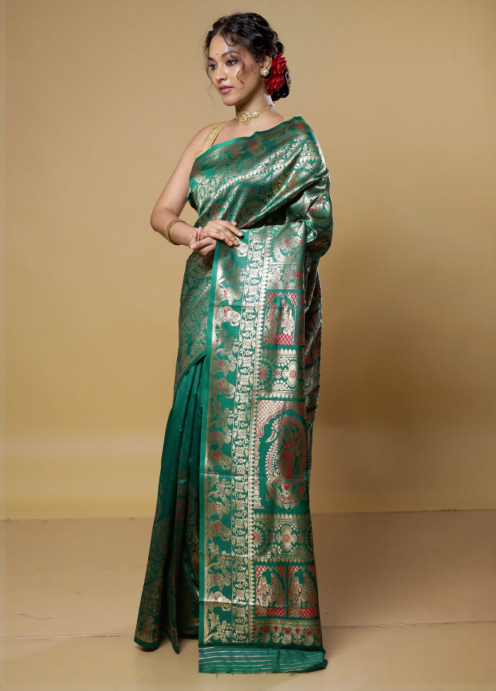 Green Baluchari Silk Saree With Blouse Piece