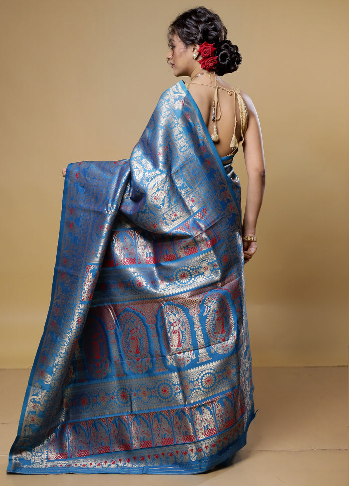 Blue Baluchari Silk Saree With Blouse Piece