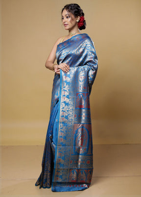 Blue Baluchari Silk Saree With Blouse Piece