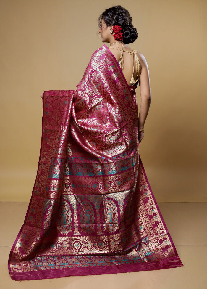 Purple Baluchari Silk Saree With Blouse Piece