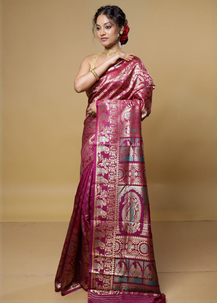 Purple Baluchari Silk Saree With Blouse Piece