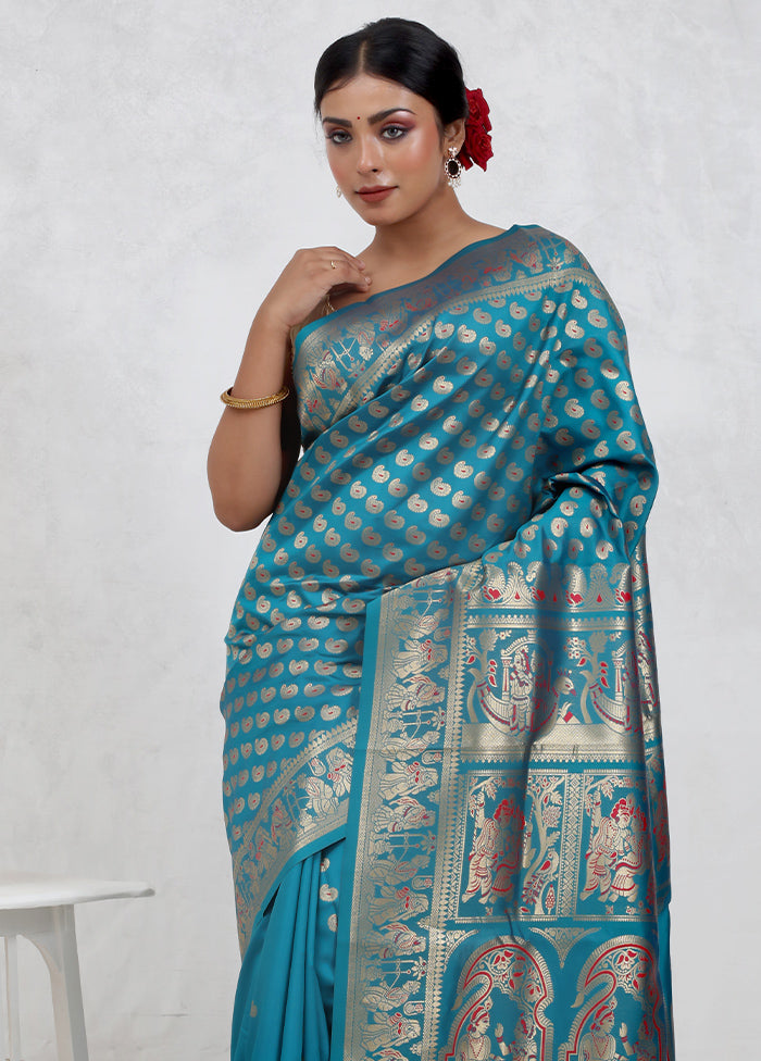 Green Baluchari Silk Saree Without Blouse Piece - Indian Silk House Agencies