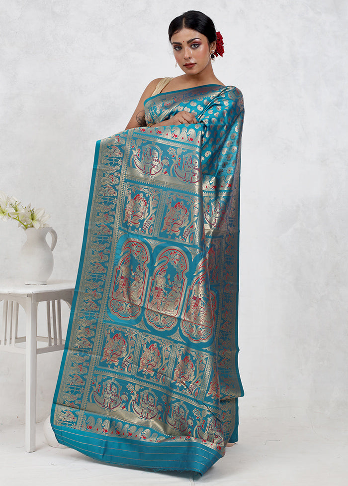 Green Baluchari Silk Saree Without Blouse Piece - Indian Silk House Agencies