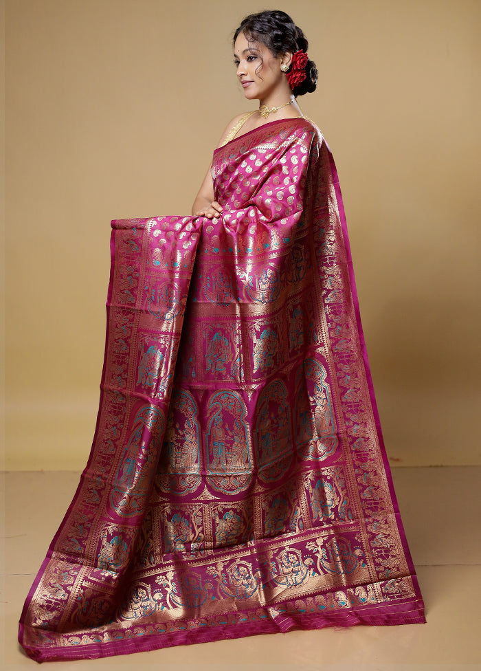 Purple Baluchari Silk Saree With Blouse Piece