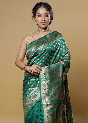 Green Baluchari Silk Saree With Blouse Piece