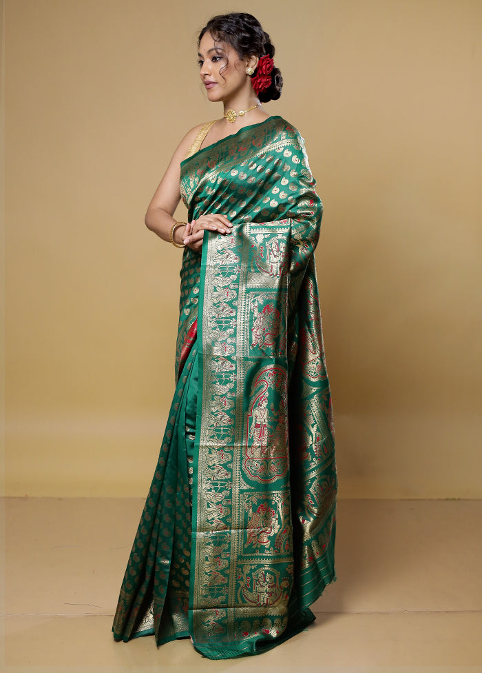 Green Baluchari Silk Saree With Blouse Piece