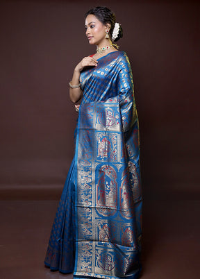 Blue Baluchari Silk Saree With Blouse Piece