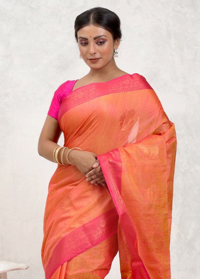 Orange Dupion Silk Saree Without Blouse Piece - Indian Silk House Agencies